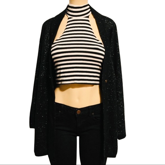 Carolyn Taylor Sweaters - Carolyn Taylor XL Black Knit Silver Sparkle Cardigan
